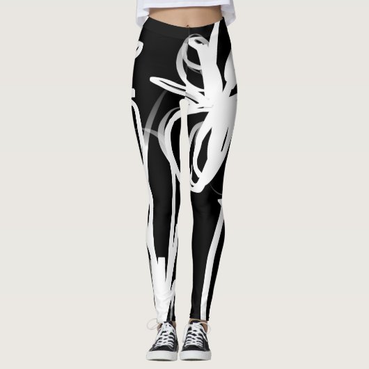 Orchid Noir: Abstract zwart en wit Leggings (Voorkant)
