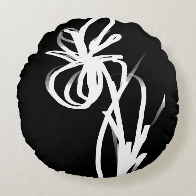 Orchid Noir: Abstract zwart en wit Rond Kussen (Voorkant)