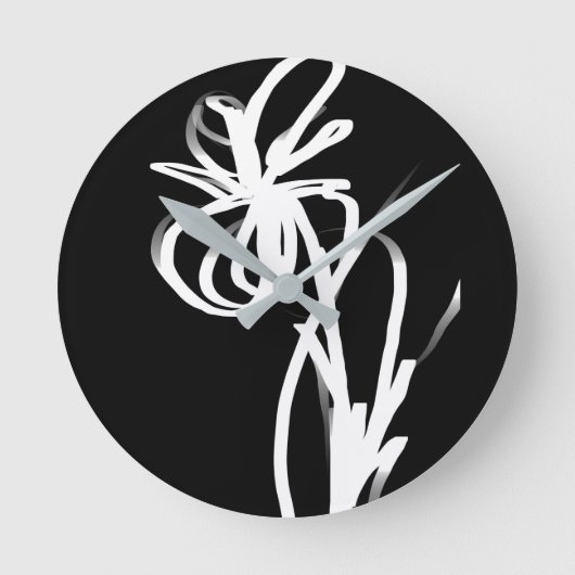 Orchid Noir: Abstract zwart en wit Ronde Klok (Voorkant)