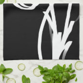 Orchid Noir: Abstract zwart en wit Theedoek (Gevouwen)