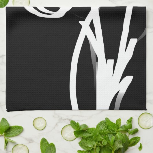 Orchid Noir: Abstract zwart en wit Theedoek (Gevouwen)