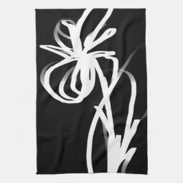 Orchid Noir: Abstract zwart en wit Theedoek