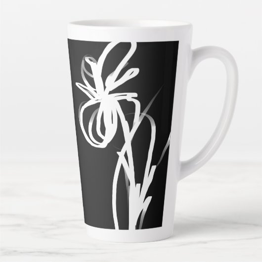 Orchid Noir: Abstract Zwart & Wit Latte Mok (Rechts)