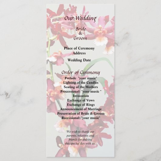 Orchid Oncostele Hilo Firecracker Nieuwjaarsprogra Programmakaart (Voorkant)