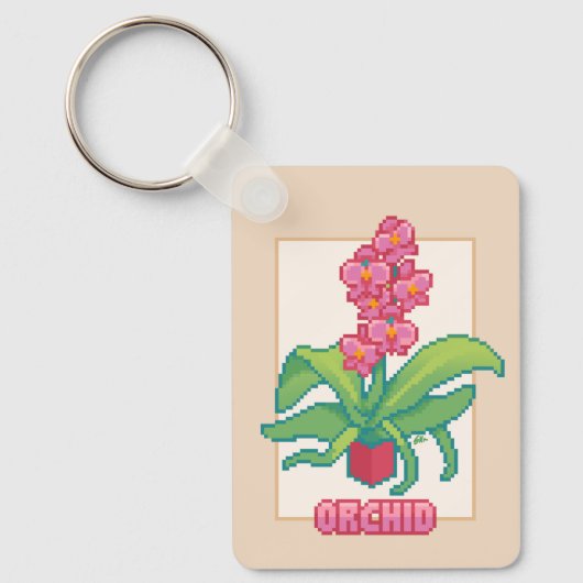 Orchid, orchidee, pixelart, Pixel Art Sleutelhanger (Voorkant)