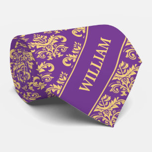Orchid Paars Gold Damask Monogram Naam Stropdas
