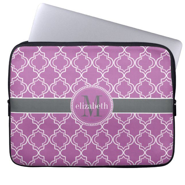 Orchid Paars Moroccan Trellis Monogram Laptop Sleeve (Voorkant)
