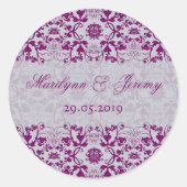 Orchid Paarse Damask Lace Wedding Favor Ronde Sticker (Voorkant)