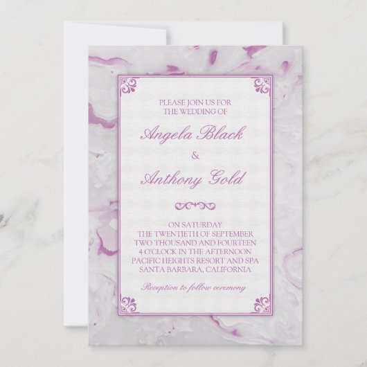 Orchid Paarse Marble Marbling Wedding Uitnodiging (Voorkant)