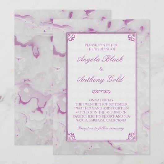 Orchid Paarse Marble Marbling Wedding Uitnodiging (Voorkant / Achterkant)