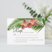 Orchid & Palm Leaf Tropical Floral Wedding RSVP Kaartje (Staand voorkant)