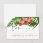 Orchid & Palm Leaf Tropical Floral Wedding RSVP Kaartje (Voorkant / Achterkant)