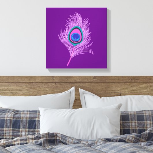 Orchid Peacock Feather op Amethyst Paars Canvas Afdruk (Insitu (Slaapkamer))
