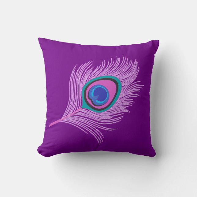 Orchid Peacock Feather op Amethyst Paars Kussen (Voorkant)