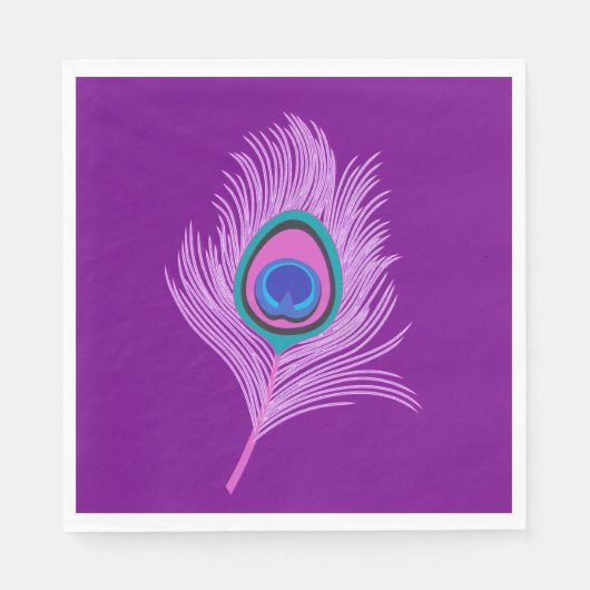 Orchid Peacock Feather op Amethyst Paars Servetten (Voorkant)