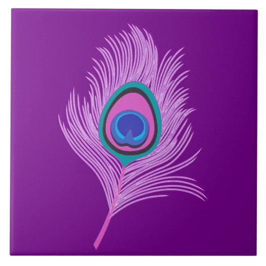 Orchid Peacock Feather op Amethyst Paars Tegeltje (Voorkant)