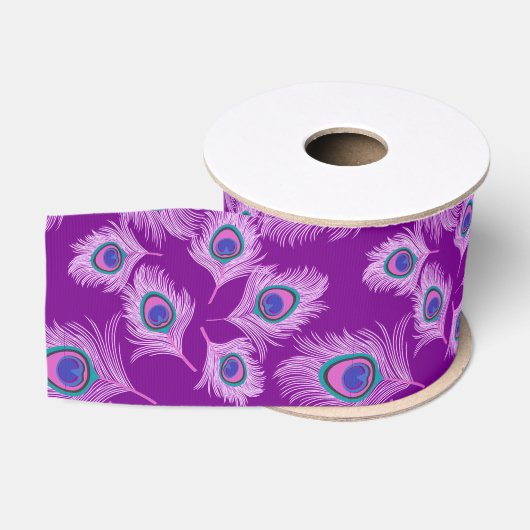 Orchid Peacock Feathers op Amethyst Paars Grosgrain Lint (Spoel)