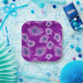 Orchid Peacock Feathers op Amethyst Paars Papieren Bordje (Feest)