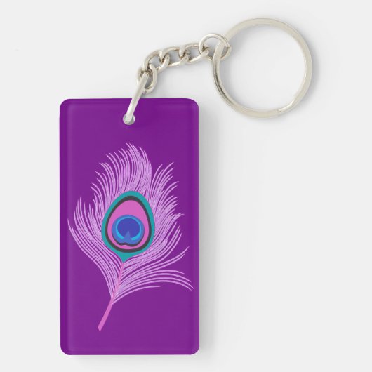 Orchid Peacock Feathers op Amethyst Paars Sleutelhanger (achterkant)