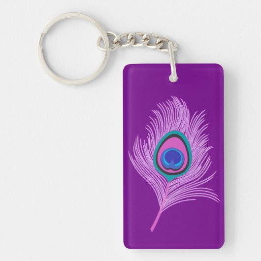 Orchid Peacock Feathers op Amethyst Paars Sleutelhanger (Voorkant)