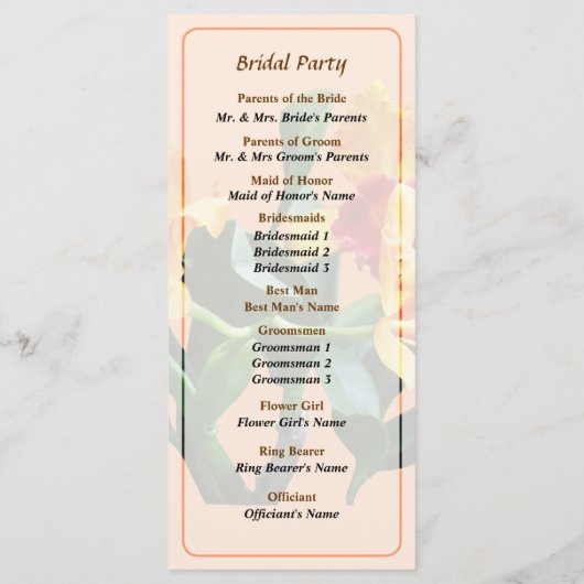 Orchid Persian Garden Wedding Programme Programmakaart (Achterkant)