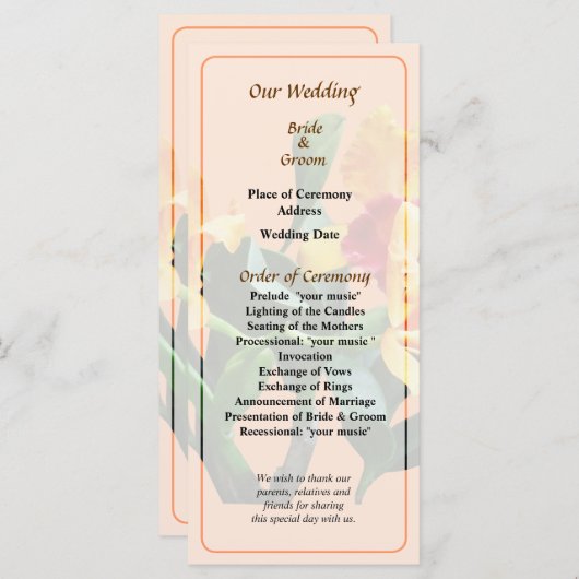 Orchid Persian Garden Wedding Programme Programmakaart (Voorkant / Achterkant)