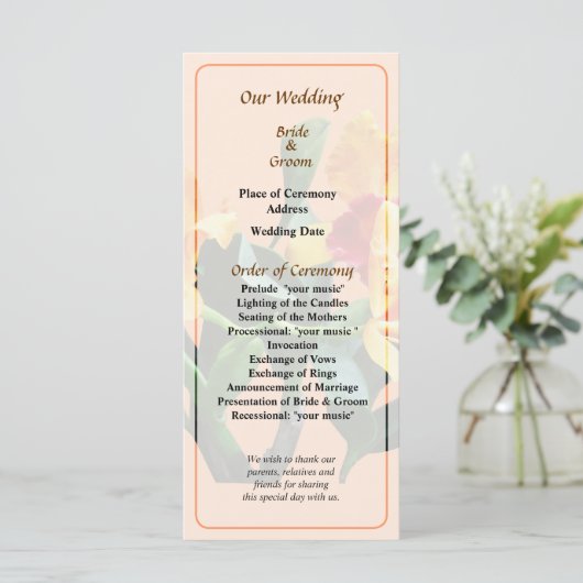 Orchid Persian Garden Wedding Programme Programmakaart (Staand voorkant)