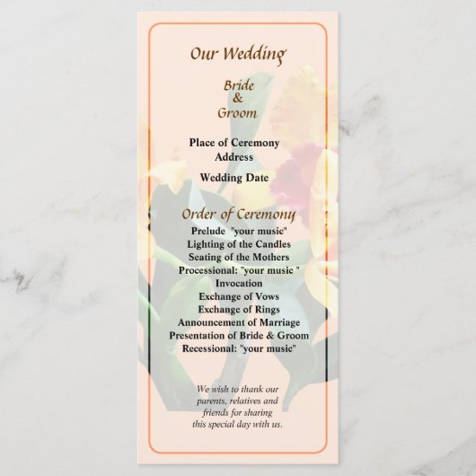 Orchid Persian Garden Wedding Programme Programmakaart (Voorkant)