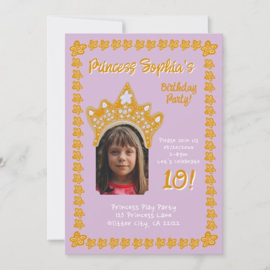 Orchid Pink Princess Crown Floral Photo Birthday Kaart (Voorkant)