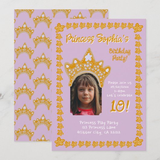 Orchid Pink Princess Crown Floral Photo Birthday Kaart (Voorkant / Achterkant)