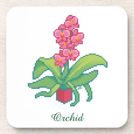 orchid pixelart, Pixel Art  Bier Onderzetter (Voorkant)