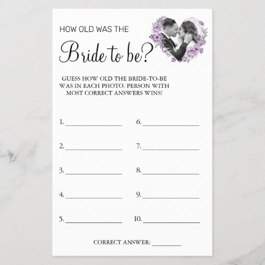 Orchid Raad eens hoe oud ze was douchegame kaart (Voorkant)