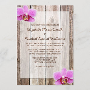 Orchid Rustic Barn Wood Wedding Invitations Kaart