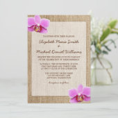 Orchid Rustic Burlap Wedding Invitations Kaart (Staand voorkant)