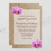 Orchid Rustic Burlap Wedding Invitations Kaart (Voorkant / Achterkant)