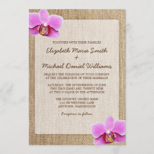 Orchid Rustic Burlap Wedding Invitations Kaart