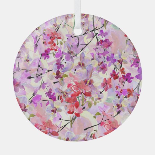 Orchid-Sakura Waterverf Achtergronden Glas Ornament (Voorkant)