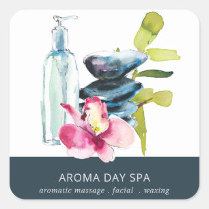 ORCHID STONE BAMBOO WATERVERF SPA MASSAGE THERAPIE VIERKANTE STICKER