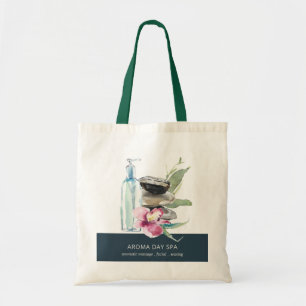ORCHID STONE NAVY WATERVERF SPA MASSAGE THERAPIE TOTE BAG