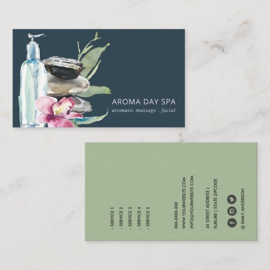 ORCHID STONE NAVY WATERVERF SPA MASSAGE THERAPIE VISITEKAARTJE (Voorkant / Achterkant)