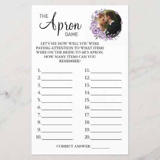Orchid The Apron Bridal shower game card Flyer (Voorkant)