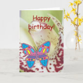 Orchid, vlinder, gefeliciteerd! kaart (Gele Bloem)