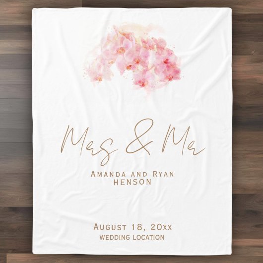 Orchid Waterverf Mrs. en de heer Floral Wedding Fleece Deken