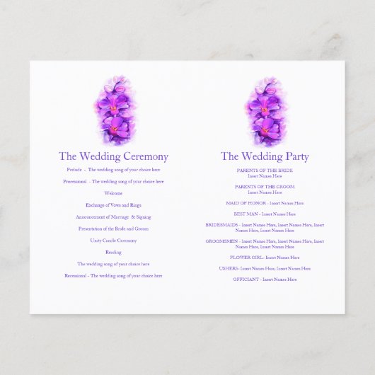 Orchid waterverf paars Wedding Programme (Achterkant)
