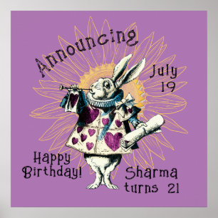 Orchid White Rabbit Happy Birthday Decreet Poster