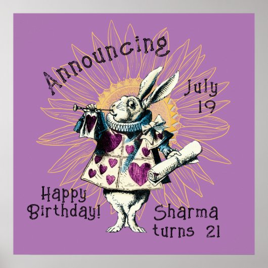 Orchid White Rabbit Happy Birthday Decreet Poster (Voorkant)