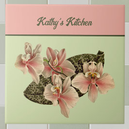 orchidee Afbeelding Monogram peach Tegeltje