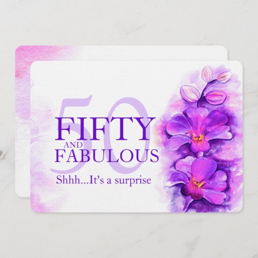 Orchidee aquarel paars mauve vijftig en fantastisc kaart (Voorkant / Achterkant)