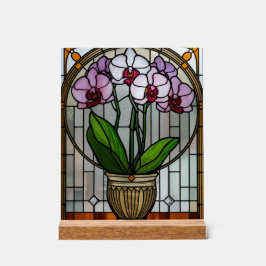 Orchidee Art Nouveau Acryl Glas-in-Lood Wandkunst Bord