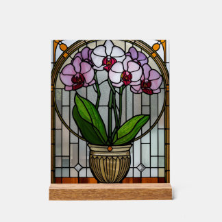 Orchidee Art Nouveau Acryl Glas-in-Lood Wandkunst Bord